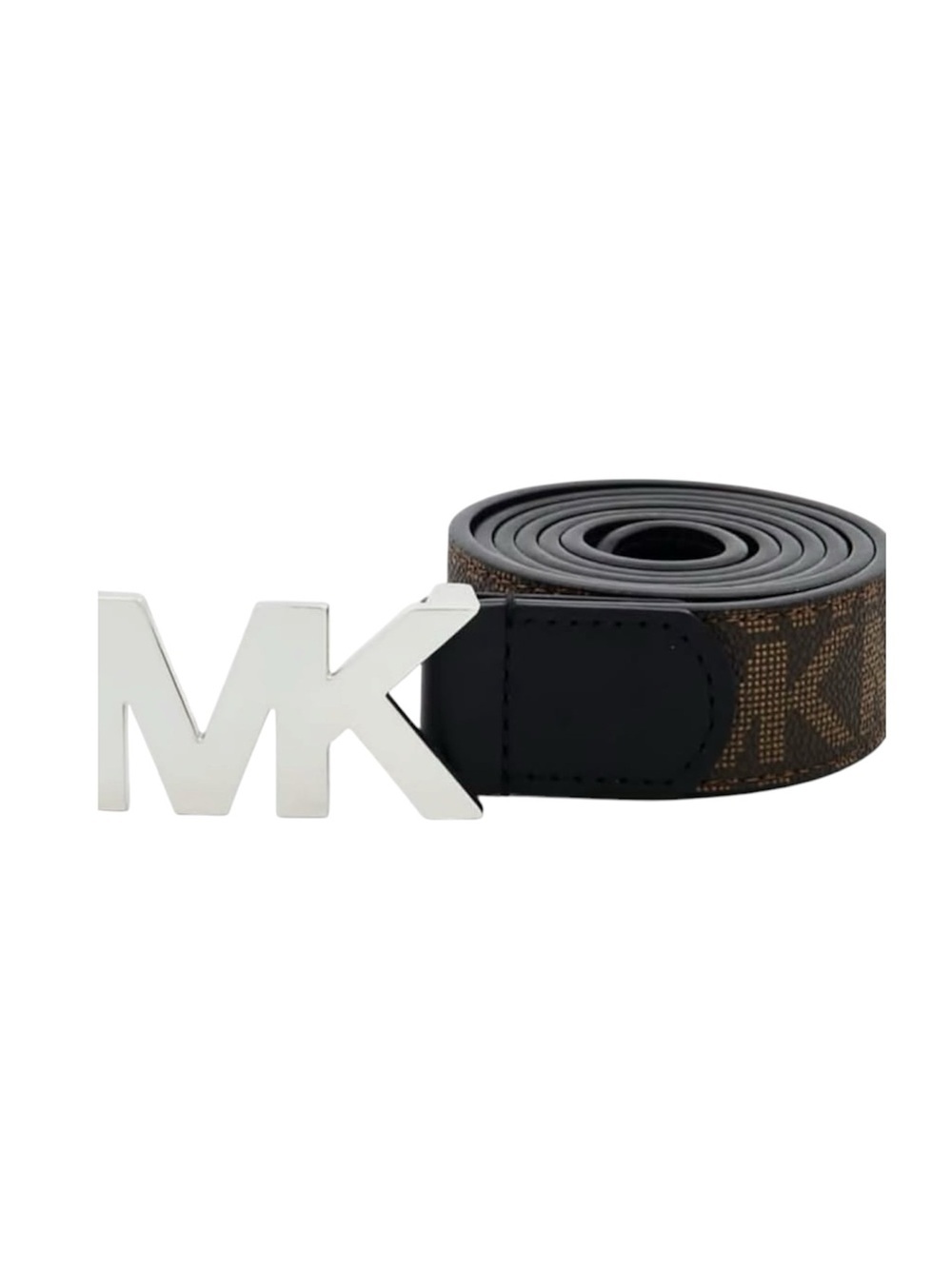 Michael Kors MK Logo Belt Brown Signature Monogram Silver MK Buckle